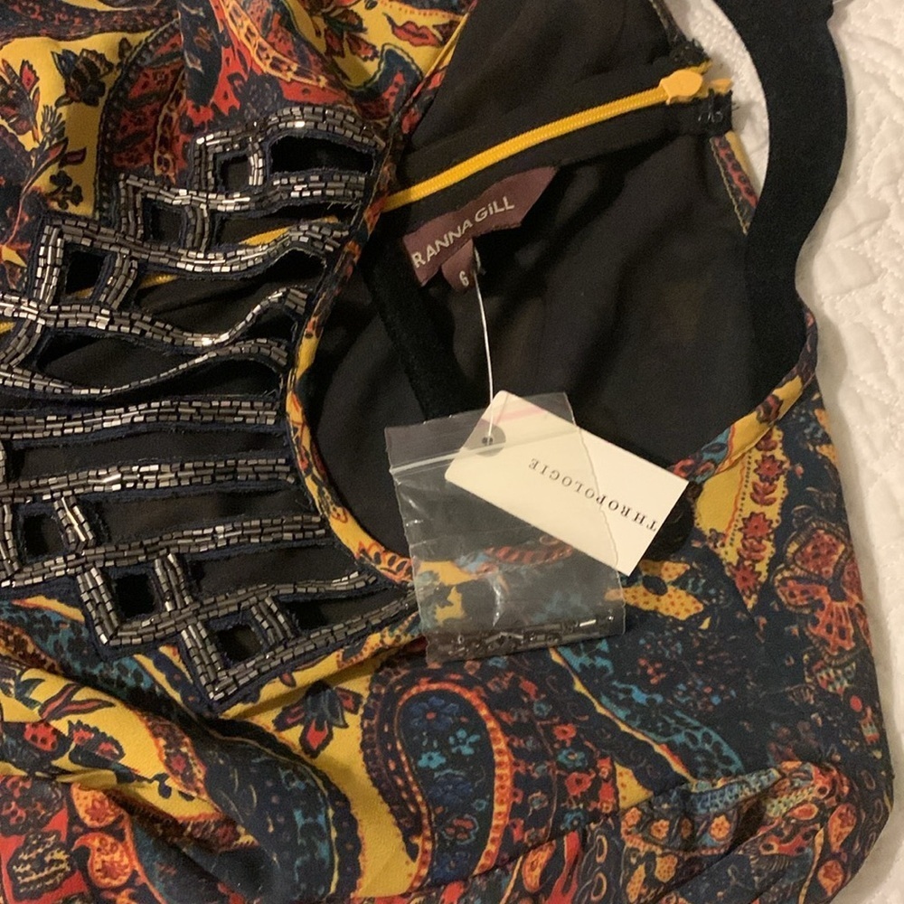 Anthropologie Ranna Gill Yellow Georgie‎ Embroidered Paisley Jumpsuit NWT size 6 - Picture 9 of 15